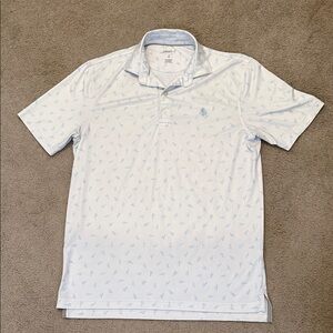 Johnnie-O Light Blue and White Surf Patterned Polo Shirt